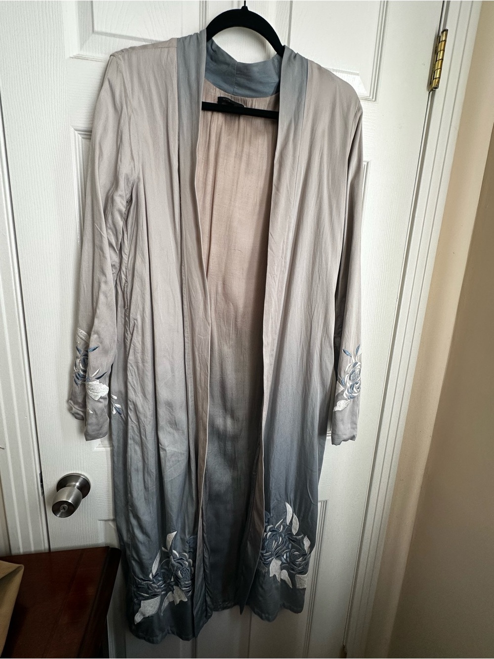 MAJORELLE Gray Ombre Long Robe with Floral Embroidery
